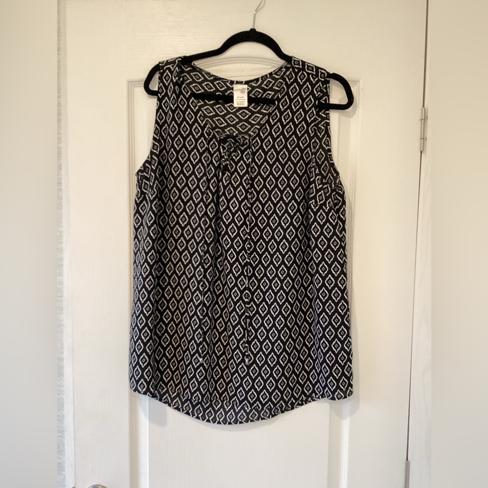 Terra & Sky Black and White Diamond Print Blouse size 0X EUC